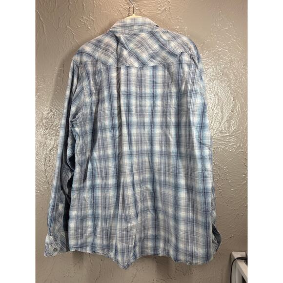 Ariat Men's Retro Fit Button Front Long Sleeve 100% Cotton Blue Plaid Shirt XL - Picture 3 of 4